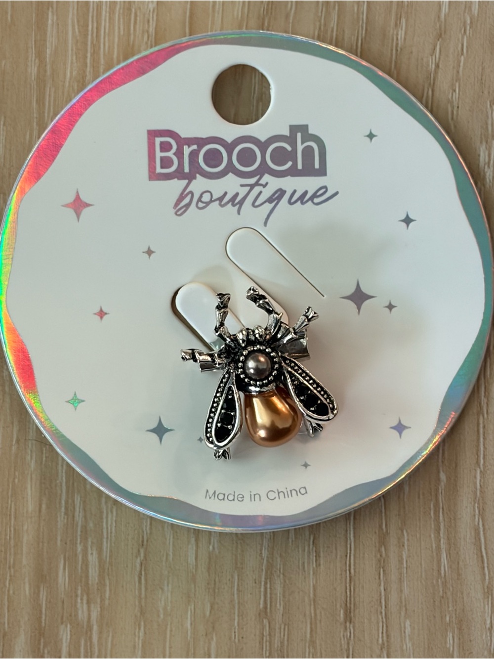 Bee Pin Brooch with Pearl Accent - Silver & Gold Tone